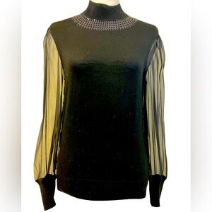 TORY BURCH WOOL/SILK COMBO TOP IN BLACK